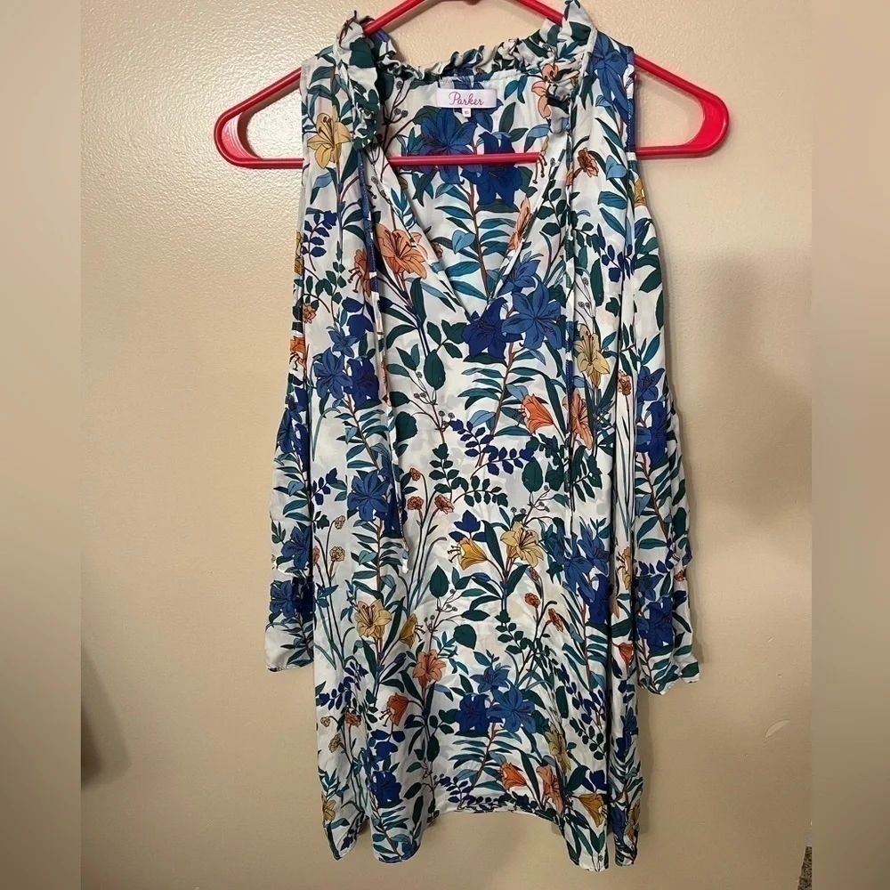 Parker Antastasia Silk Floral Cold Shoulder Mini Dress Sz XS